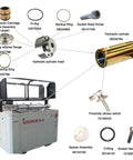 Backup ring, brass; exploded view of water jet cutting machine hydraulic cylinder spare parts.