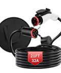 Keep Your Electric Ride Rolling Smooth With This Badass J1772 Ev Extension Cord, 32 Amp Level One And Two Compatible, Stretched Twenty One Feet For Garage Or Street Charging, 21ft charging cable with connectors.