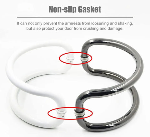C-Shaped Push Pull Door Handle Set For Glass Doors With Round Tube Built To Last White Finish 25mm And 1 Inch Diameter Paired Stainless Steel Door Pull Hardware For Bathroom Kitchen Studio, non-slip gasket detail
