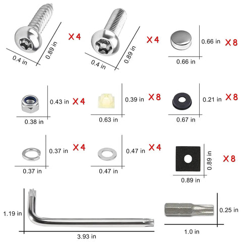 Anti Theft License Plate Screw Kit With Tamper Proof Bolts That Beat Theft And Chrome Caps In 304 Stainless Steel