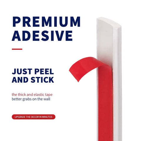 Close-up of White Peel And Stick Trim For Backsplash Tile Edges 30 Ft Self Adhesive Flexible Corner Decor showing adhesive strip.