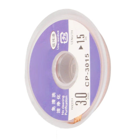 Pro Grade Desoldering Solder Wick Braid 1.5m Red Copper With No Clean Flux spool displaying length and width.