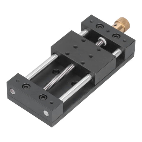 Butter Smooth Aluminum Linear Slide Table With Base Heavy Duty Manual Actuator Rock Solid 75mm Stroke tough linear slide setup for robotics.