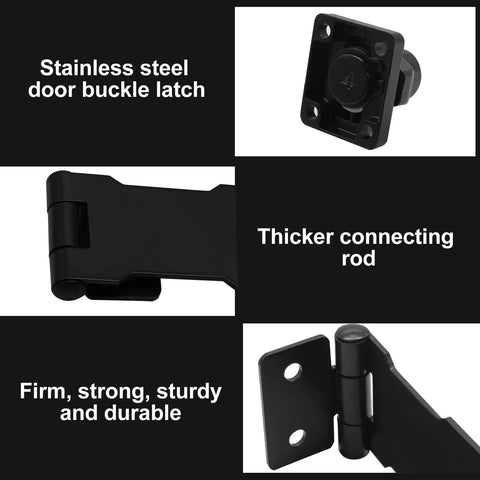 Two Pack Keyed Hasp Locks With Twist Knob For Small Doors And Cabinets, Stainless Steel Security Latches, Black Finish Components
