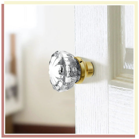 Two Pack Glass Door Knobs Set With Spindle, Mortise Style Fluted Crystal Antique Door Hardware For Interior Doors, Gold Finish, Retro Vibe Look, Easy Install Replacement For Home Decor