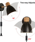 Plug In Swing Arm Wall Sconce Set Of Two Dope Black Bedside Reading Lamps With Cord And On Off Switch Adjustable Arm And Head