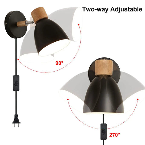 Plug In Swing Arm Wall Sconce Set Of Two Dope Black Bedside Reading Lamps With Cord And On Off Switch Adjustable Arm And Head