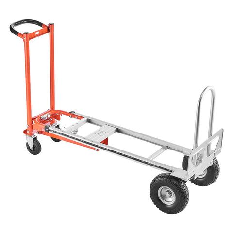 Heavy Duty 4 In 1 Hand Truck Dolly With 1000 Lb Capacity converts into four-wheel mode, aluminum alloy frame with non-slip handle.