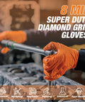 Tough As Nails Eight Mil Orange Nitrile Work Gloves With Raised Diamond Texture For Heavy Duty Industrial Tasks, large size, used for mechanics.