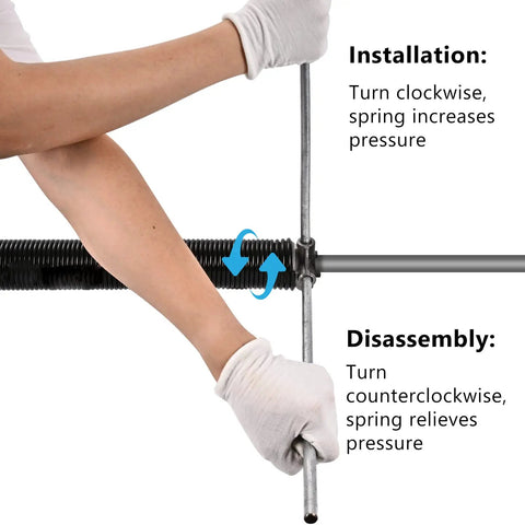 Demonstrating installation of Beefy Garage Door Torsion Springs Set 0.250 x 2 In x 28 In With Non Slip Winding Bars on garage door