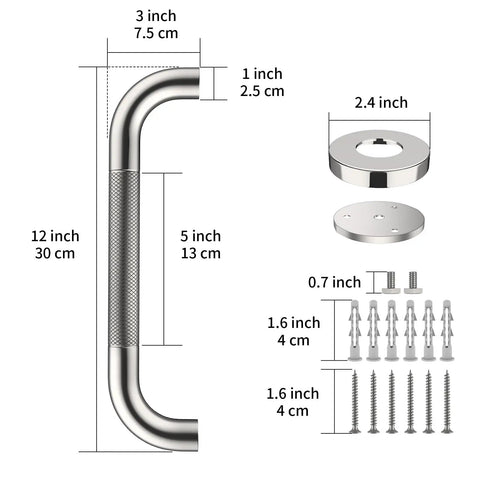 Diagram of Two Pack 24 Inch Shower Grab Bars With Anti Slip Rubber Grip SUS304 Stainless Steel Bath Grab Bars Wall Mount Safety