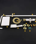 UBNMIUBV Shower System with Shower Head, Shower Combo Set Wall Mount Shower Faucet Set parts layout with gold accents.