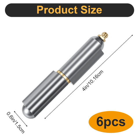 Six Pack 4 Inch Heavy Duty Bullet Hinges With Detachable Design, 4in length, 0.6in diameter, gray carbon steel, 6 pieces