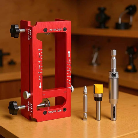 Heavy Duty Aluminum Alloy Door Hinge Template Kit For Precise Mortising Adjustable Hinge Jig with accessories on table