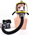 Powered Air Supplied Full Face Respirator With All Day Comfort And Rechargeable Ventilated Long Hose Gas Mask For Paint Spraying And Heavy Duty Chemicals Dust And Pesticide Fumes Anti Fog Safety Mask For Tough Industrial Work, full-face model with hose