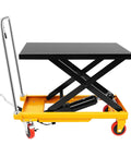 Heavy Duty Hydraulic Lift Table Cart With Smooth Rolling Locking Casters And Quick Fold Design, 28.5 Inch with black tabletop.