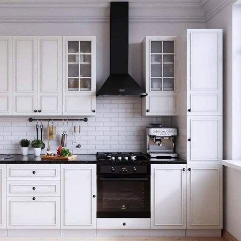 Set Of 12 Black Round Cabinet Knobs 1.18 Inch With Screws Matte Finish in modern white kitchen cabinets and drawers