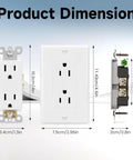 Fifty Pack White Tamper Resistant Power Outlets With Matching Wall Plates Safe Shutters dimensions showing size details for easy installation.