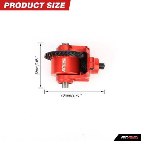 Red aluminum differential showing measurements for Two Piece 34T Differential And 13T Helical Gear Set For Arrma 1 To 10 And 1 To 8 Transmissions.