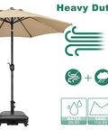 Heavy Duty Patio Umbrella Base With Wheels For Outdoor Square Market Stand, 4 Locks And 2 Knobs, Holds Sand Or Water, Stable 41.8 Pound Capacity, Black shown with umbrella setup and stability features