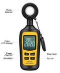 Digital Illuminance Meter Handheld Light Meter With Ambient Temperature Range 0 To 200000 Lux 4 Digit Color LCD Screen