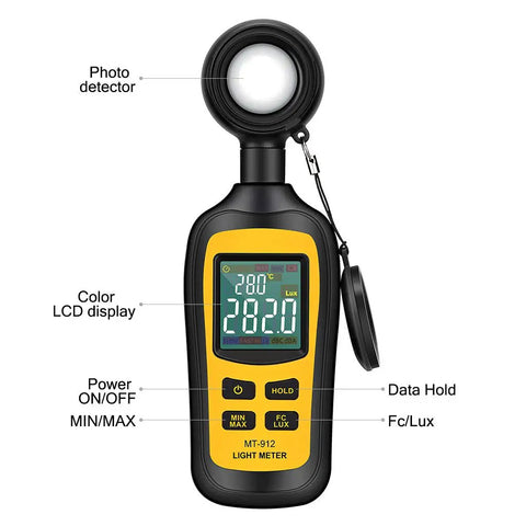 Digital Illuminance Meter Handheld Light Meter With Ambient Temperature Range 0 To 200000 Lux 4 Digit Color LCD Screen