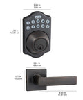 Traditional Electronic Keypad Keyless Entry Door Lock And Motorized Deadbolt With Handle Set For Front Door Security In Oil Rubbed Bronze Finish No Fuss Quick Install And Rock Solid Build 6 Pack dimensions showing keypad and handle.