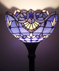 Dope Tiffany Style Floor Lamp With Blue Purple Baroque Stained Glass 71 Inch Tall Torchiere Pole Light 12 Inch Shade close-up