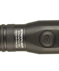 Side view of the Strion DS HPL 700-Lumen Rechargeable Long Range Flashlight With Dual Switches And TEN-TAP Programmable Modes, Black