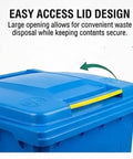 All Season Heavy Duty Outdoor Trash Roll Cart With Spacious Commercial Waste Bin And Smooth Caster Wheels Built For Daily Garbage Hauling And Straight Shooter Cleanup Work, easy access lid feature.