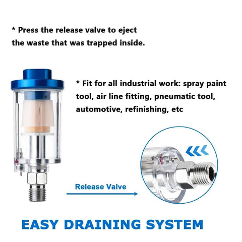 Moisture Separator Filter For Air Compressors Clear Glass With Blue Aluminum Cap One Quarter Inch NPT Connection Two Pack