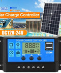 High Capacity 100A Solar Charge Controller With Dual USB Ports 12V And 24V System Compatibility Advanced PWM Power Tracking Tech Smart Battery Regulation Adjustable LCD Display Street Light Controller Blue, showing blue casing and USB ports.