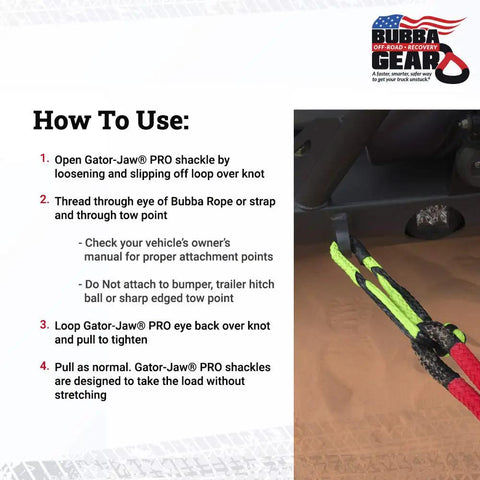 Gator-Jaw PRO Synthetic Shackle 7/16 Diameter With 6 Inch Bow Width For Vehicle Towing instructions