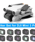 Pro-Grade Drone Lens Filter Kit For Mavic Mini 3 Pro With MCUV CPL And ND8 ND16 ND32 ND64 ND256 Filters next to folded drone