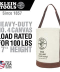 12 Inch Canvas Utility Bucket With Leather Bottom And Reinforced Leather Rim American Made Klein Tools Style