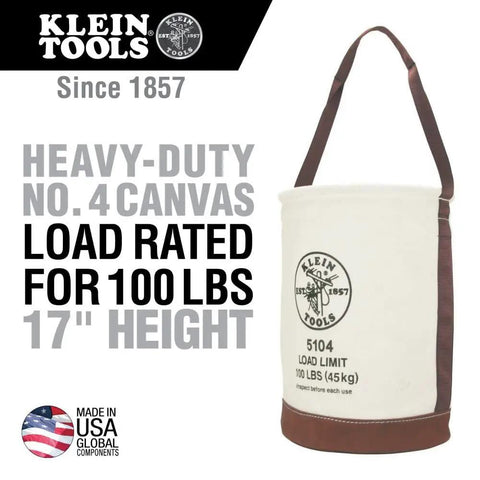 12 Inch Canvas Utility Bucket With Leather Bottom And Reinforced Leather Rim American Made Klein Tools Style