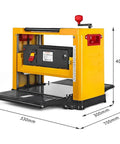 Rock Solid Bench Top Thickness Planer Delivering Beasty 2000W Power For Killer Smooth Cuts And Fast Wood Stock Reduction  Side view with dimensions.