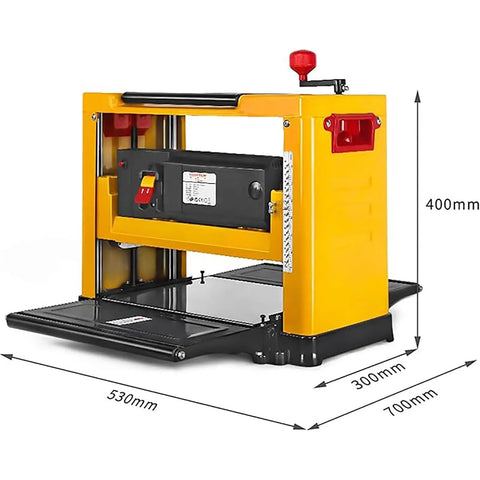 Rock Solid Bench Top Thickness Planer Delivering Beasty 2000W Power For Killer Smooth Cuts And Fast Wood Stock Reduction  Side view with dimensions.