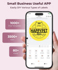 Smartphone displaying label design app for Bluetooth Thermal Label Printer 941BP Wireless 300DPI 4x6 Shipping Labels, templates shown.