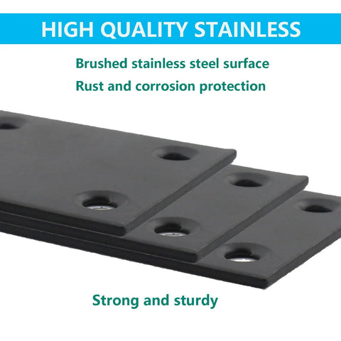 4 Pack Flat Straight Brace Brackets For Furniture Wood Shelves And Cabinets In Black Stainless Steel Mending Plate Close-up