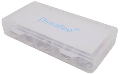 100 Piece Aluminum And Copper Oil Drain Plug Gasket Set With Ten Sizes in a transparent storage case