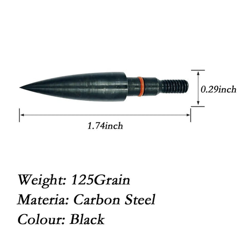 Screw-In Archery Field Points 75 100 125 150 Grains, 12 Pack Stainless Steel 5 By 16 Inch Arrow Tip, dimensions marked.