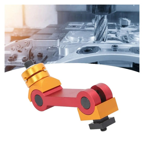 Heavy Duty Cnc Mill Positioner Featuring Adjustable T Slot Work Stop And Visual Locator For Dead Nuts Machining Precision And Boss Level Flex Rig with red and yellow components.