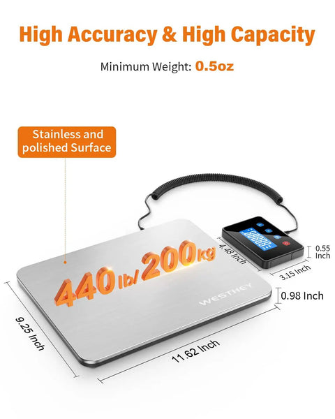 Digital Shipping Scale Half Ounce To 440 Pound High Accuracy Postal Scale with stainless steel platform and display