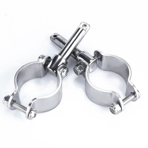 Pair of 316 stainless steel clamp-on oarlocks with mounting bolts for boats