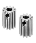 Stainless Steel 11T Motor Pinion Gear for 1721 Purple Viper Brushless Motor 0.4 Mod 2mm Shaft Two Pack front view