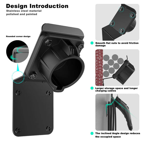 Heavy Duty Wall Mount Charger Holder For SAE J1772 EV Chargers With Universal J1772 Plug Organizer Fits All Chargers Rust Proof Metal Frame UV Resistant ABS