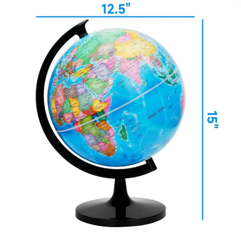 Hands On 12 Inch World Globe Kit With Stand For Home Office And Classroom Learning Geography Education Blue DIY Assembly
