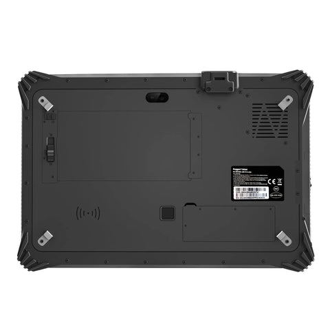 Back view of the Badass Rugged Windows 11 Tablet Built Tough With Solid Mil Spec Armor showing ports and rugged design.
