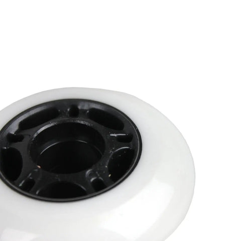 Close-up of a white Outdoor Inline Skate Wheel 89A Durometer 72mm with hub for rough pavement and urban cruising, no bearings shown.